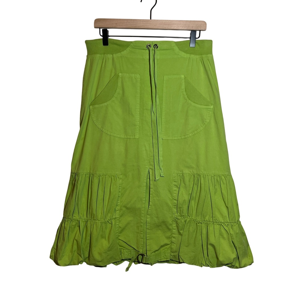 XCVI Lime Green Tiered Cargo Midi Skirt, Women's Size Small
